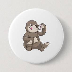 Badge Rond 7,6 Cm Mole avec ver de terre