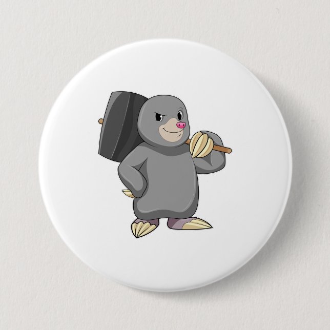 Badge Rond 7,6 Cm Mole en Handyman avec Hammer (Devant)