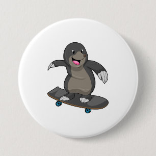 Badge Rond 7,6 Cm Mole en skate avec skateboard