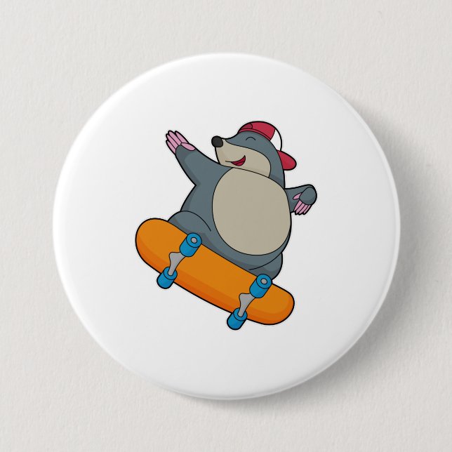 Badge Rond 7,6 Cm Mole en skate avec skateboard (Devant)