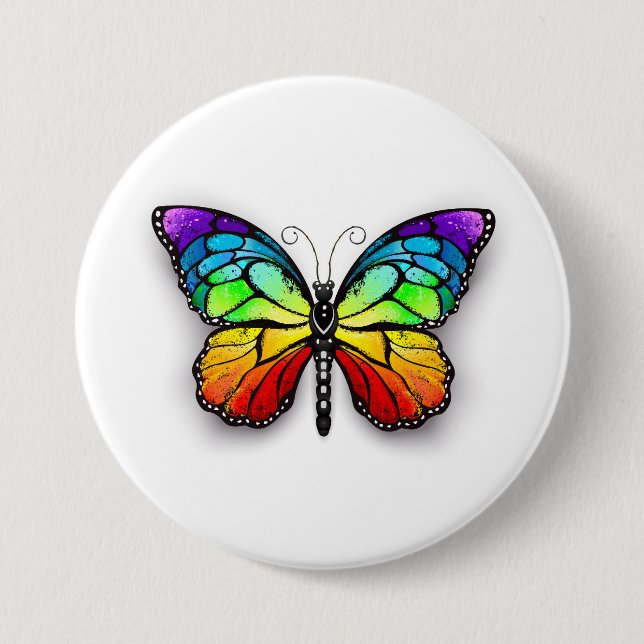 Badge Rond 7,6 Cm Monarque papillon arc-en-ciel (Devant)