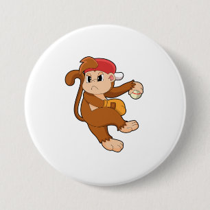 Badge Rond 7,6 Cm Monkey at baseball with baseball glove