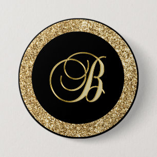 Badge Rond 7,6 Cm Monogram B élégant script or