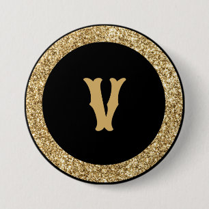 Badge Rond 7,6 Cm Monogram V, élégant script doré