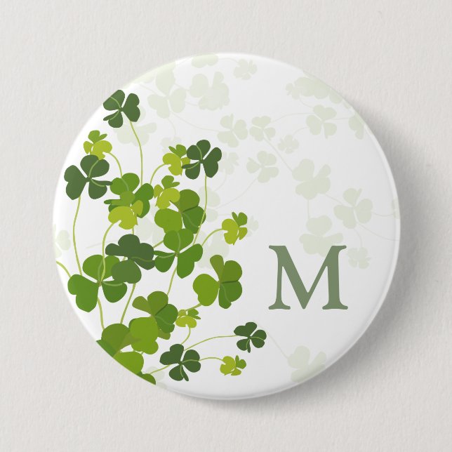 Badge Rond 7,6 Cm Monogramme de bouquet Shamrock vert (Devant)
