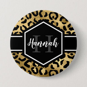 Badge Rond 7,6 Cm Monogramme de points de léopard noir or