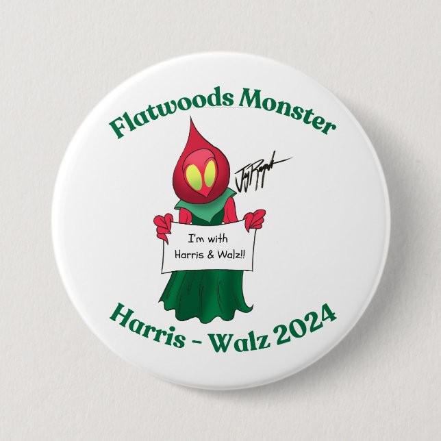 Badge Rond 7,6 Cm Monstre Flatwoods pour Harris-Walz 2024 (Devant)