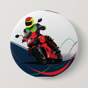 Badge Rond 7,6 Cm Monte d'une moto rouge
