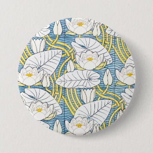 Badge Rond 7,6 Cm Motif Art Nouveau de nénuphar vert sauge