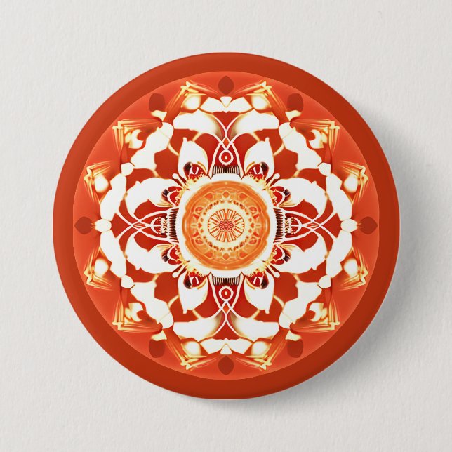 Badge Rond 7,6 Cm Motif Batik Mandala en rouge rouille (Devant)
