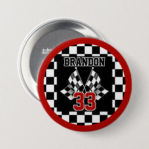 Badge Rond 7,6 Cm Motif personnalisé de drapeau à damier noir et bla