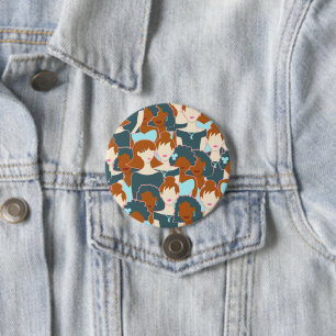 Badge Rond 7,6 Cm Motif sans couture avec filles noires et blanches
