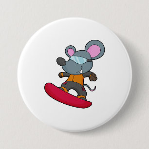 Badge Rond 7,6 Cm Mouse as Snowboarder
