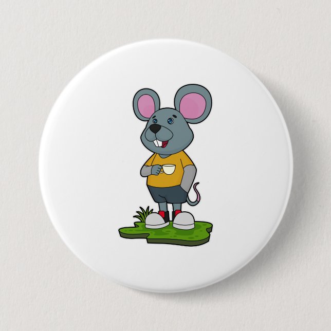 Badge Rond 7,6 Cm Mouse with Coffee cup (Devant)
