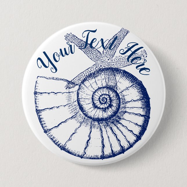 Badge Rond 7,6 Cm Nautilus Coquille et Starfish Marine Life Personna (Devant)