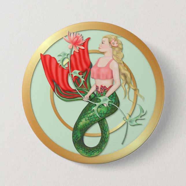 Badge Rond 7,6 Cm Nénuphar Mermaid (Devant)