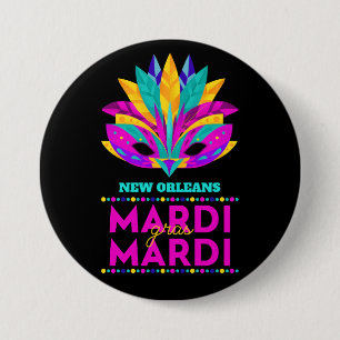 Badge Rond 7,6 Cm New Orleans Mardi Gras Mask