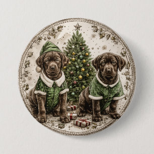 Badge Rond 7,6 Cm Noel Elf Labrador Retriever Puppy