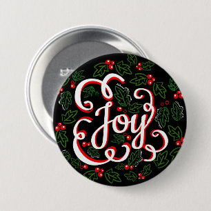 Badge Rond 7,6 Cm Noël Joie Holly Berries & Feuilles