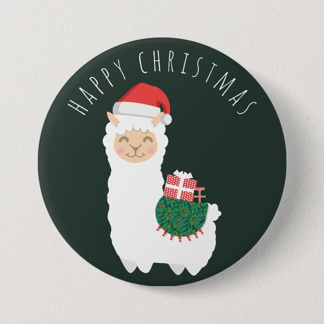 Badge Rond 7,6 Cm Noël Llama (Devant)