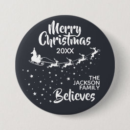 Badge Rond 7,6 Cm Noël Père Noël rennes de traîneau famille de vacan