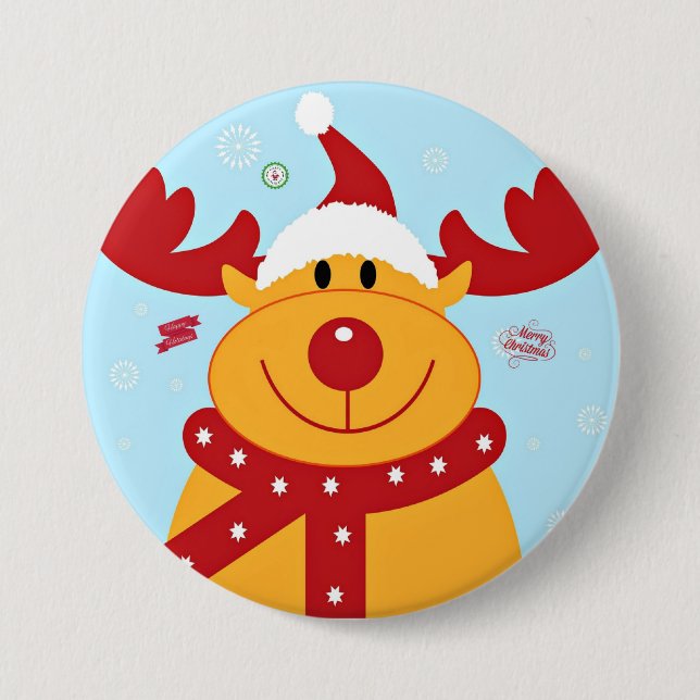 Badge Rond 7,6 Cm Noël Reindeer salue (Devant)
