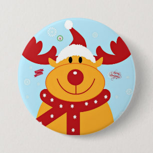 Badge Rond 7,6 Cm Noël Reindeer salue