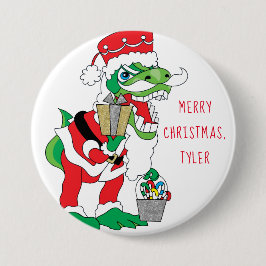 Badge Rond 7,6 Cm Noël TySantaSaurus Round