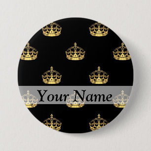 Badge Rond 7,6 Cm Noir et motif de couronne d'or