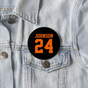 Badge Rond 7,6 Cm Nom de l'athlète noir et orange Numéro Jersey