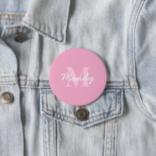 Badge Rond 7,6 Cm Nom et monogramme curieux à l'air mignon   Rose