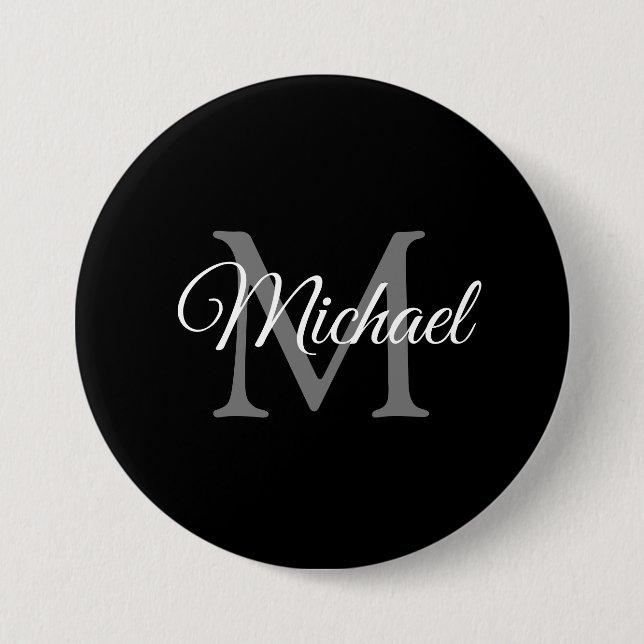Badge Rond 7,6 Cm Nom monogramme Noir Modèle personnalisé Grand (Devant)