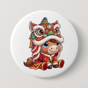 Badge Rond 7,6 Cm Nouvel An Chinois Cheval 2026 Zodiaque
