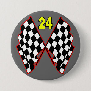 Badge Rond 7,6 Cm Numéro 24 et drapeaux Checkered