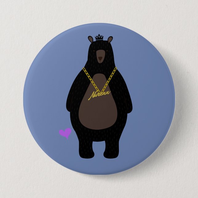 Badge Rond 7,6 Cm NurenN noir ours bleu (Devant)