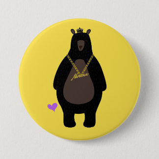 Badge Rond 7,6 Cm NurenN Noir Ours Jaune