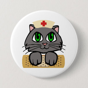 Badge Rond 7,6 Cm Nurse Kitten (Yeux verts)