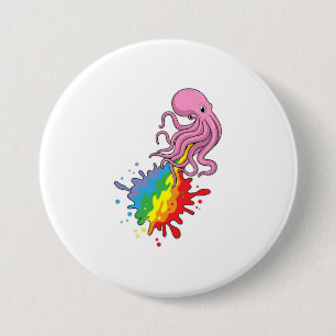 Badge Rond 7,6 Cm Octopus avec arc-en-ciel