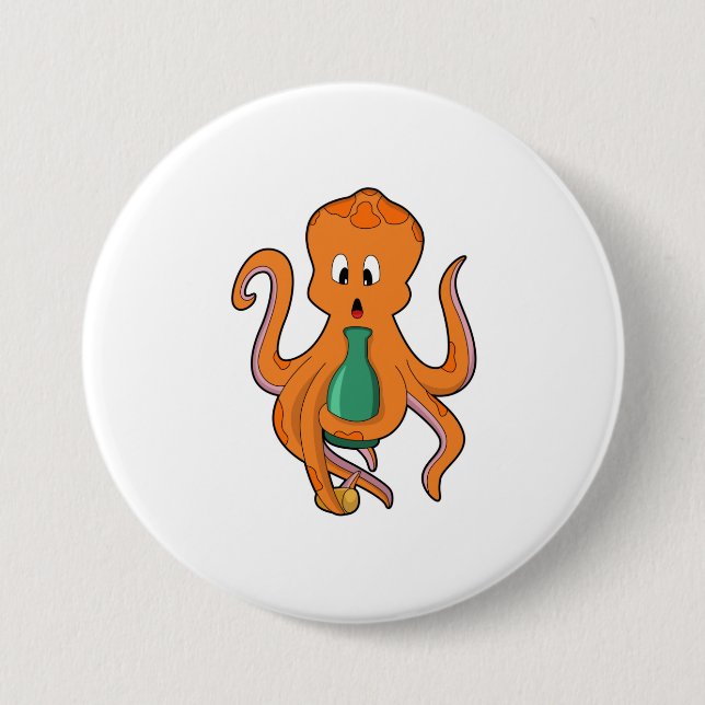 Badge Rond 7,6 Cm Octopus avec bouteille.PNG (Devant)