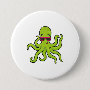 Badge Rond 7,6 Cm Octopus avec lunettes de soleil