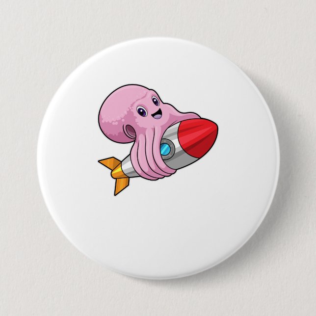 Badge Rond 7,6 Cm Octopus avec Rocket (Devant)