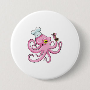 Badge Rond 7,6 Cm Octopus comme cuire avec cuillère en bois