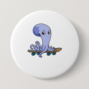 Badge Rond 7,6 Cm Octopus comme patineur avec skateboard