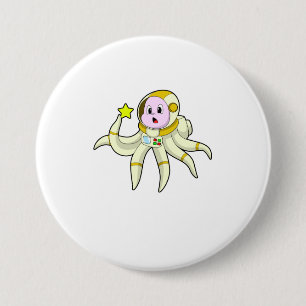 Badge Rond 7,6 Cm Octopus comme plongeur avec étoile