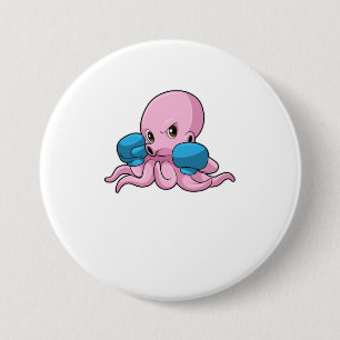 Badge Rond 7,6 Cm Octopus en boîte avec gants de boxe