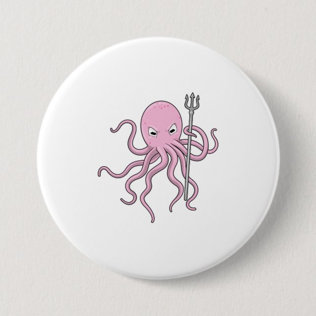 Badge Rond 7,6 Cm Octopus en tant qu'assistant avec Trident (Devant)