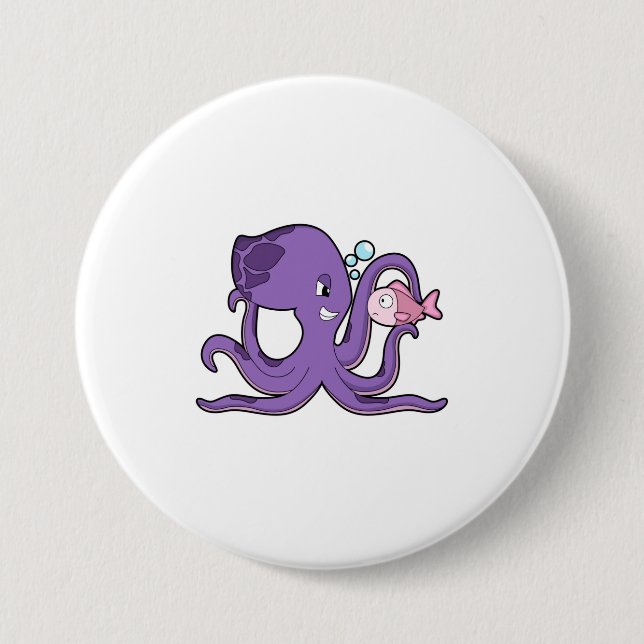 Badge Rond 7,6 Cm Octopus with Fish (Devant)