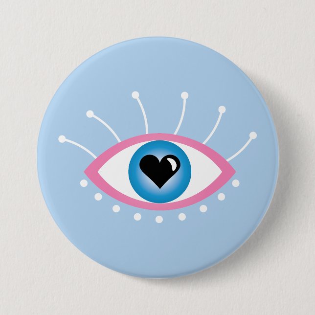 Badge Rond 7,6 Cm Oeil mal grec avec cils rose bleu (Devant)