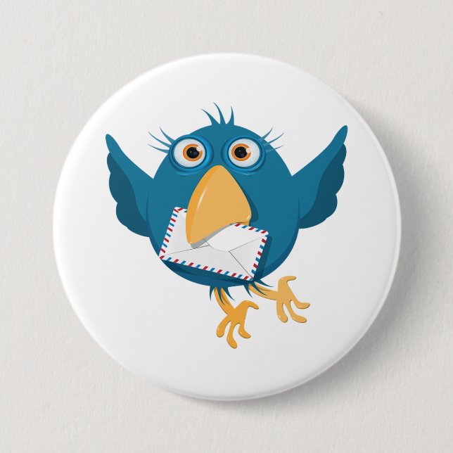 Badge Rond 7,6 Cm Oiseau bleu tenant une enveloppe (Devant)