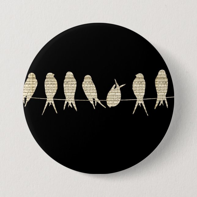 Badge Rond 7,6 Cm Oiseaux de musique (Devant)